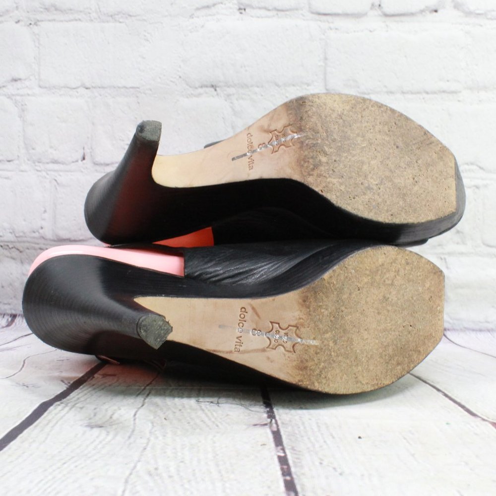 Dolce Vita Black Leather Peep Toe Ankle Strap High Heel Booties Size US 8 - Picture 9 of 9
